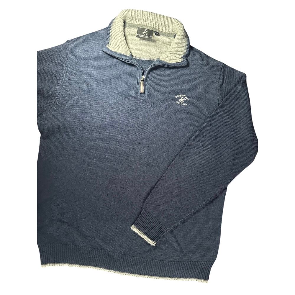 Beverly Hills Polo Club Navy 1/4 Zip Pullover Sweater Men’s 2X